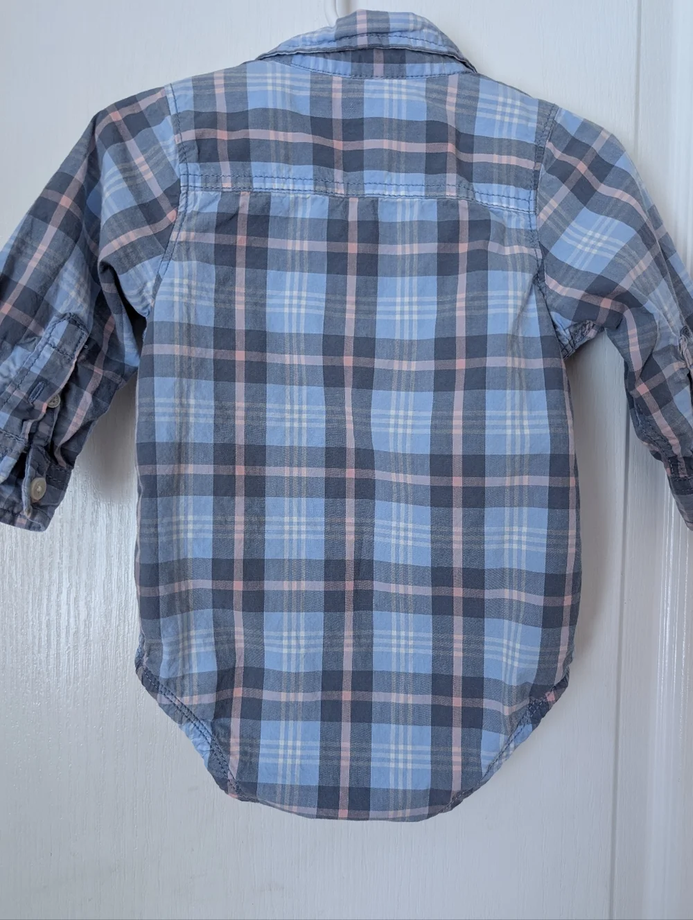 OshKosh B'gosh Blue Plaid Collared Cotton Bodysuit. Size 18 Month